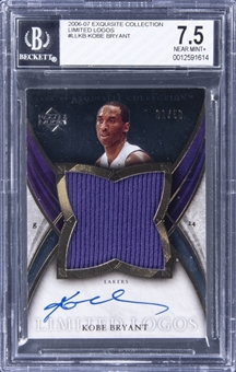 2006-07 UD "Exquisite Collection" Limited Logos #LLKB Kobe Bryant Signed Game-Used Jersey Card (#01/50) - BGS NM+ 7.5/BGS 10